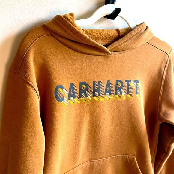 Carhartt Boys Hoodie with Carhartt Logo Size Large 14/16 Tan - Picture 3 of 5